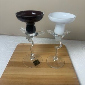 Makora Krosno hand-blown amethyst jellyfish-style glass candlestick holder.